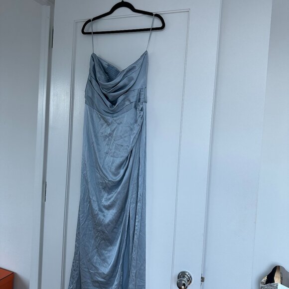 NWT Reformation Barrow Maxi Silk Dress Strapless Size 12 in Mineral Blue - Picture 2 of 7